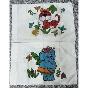 2 Vintage 70’s Cannon Monticello Pillowcases with Jungle Animal Design Standard